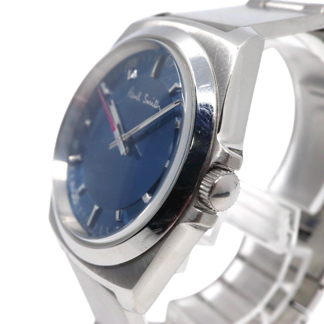 ポールスミス クローズドアイズ 腕時計 メンズ クォーツ ブルー文字盤 シルバー ステンレス シンプル ビジネス ドレスウォッチ アナログ 電池交換済み 稼働品 上品 フォーマル オフィス スタイリッシュ 銀 青 洗練 定番 人気モデル 10気圧防水 G10
