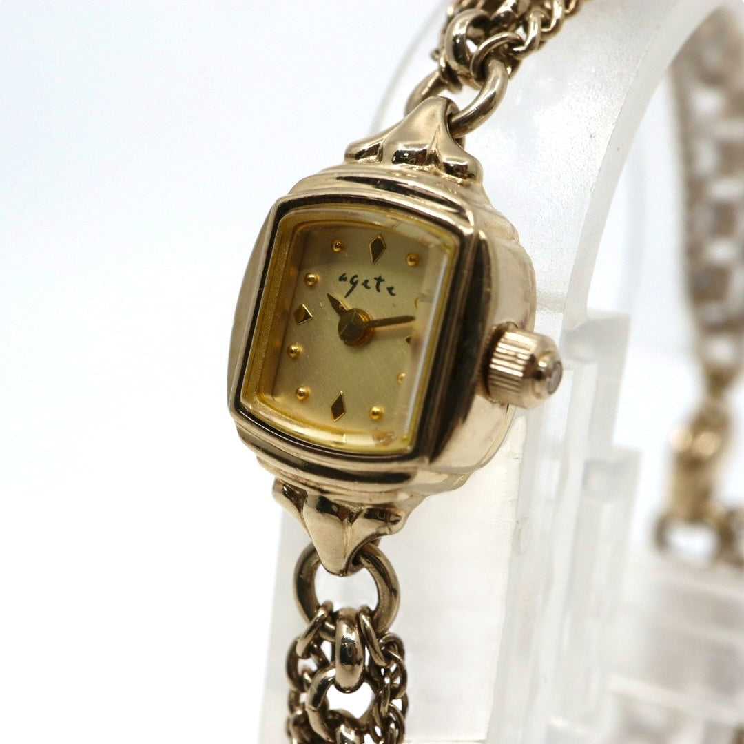 【美品/稼働品】アガット agete 腕時計 1306 ダイヤモンド レディース クオーツ PGP ピンクゴールド ブレスレット ジュエリーウォッチ アンティーク クラシック エレガント フェミニン アクセサリー G10
