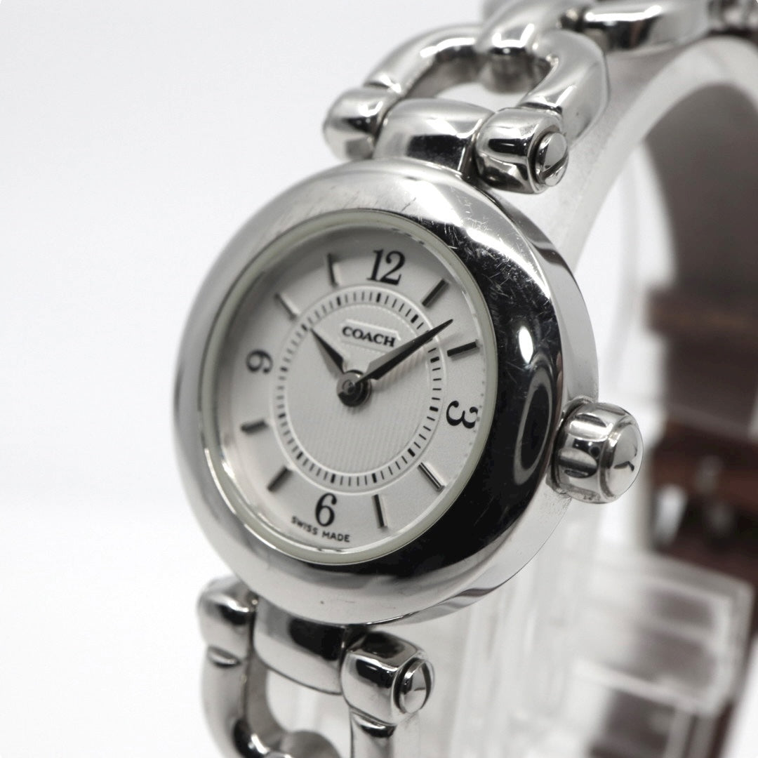 コーチ COACH 腕時計 レディース クォーツ 白文字盤 シルバー レザーベルト 6.239.173 アナログ ウォッチ 上品 エレガント ビジネス フォーマル カジュアル シンプル 希少 レア 馬車ロゴ クラシック 1023H046-1 G10