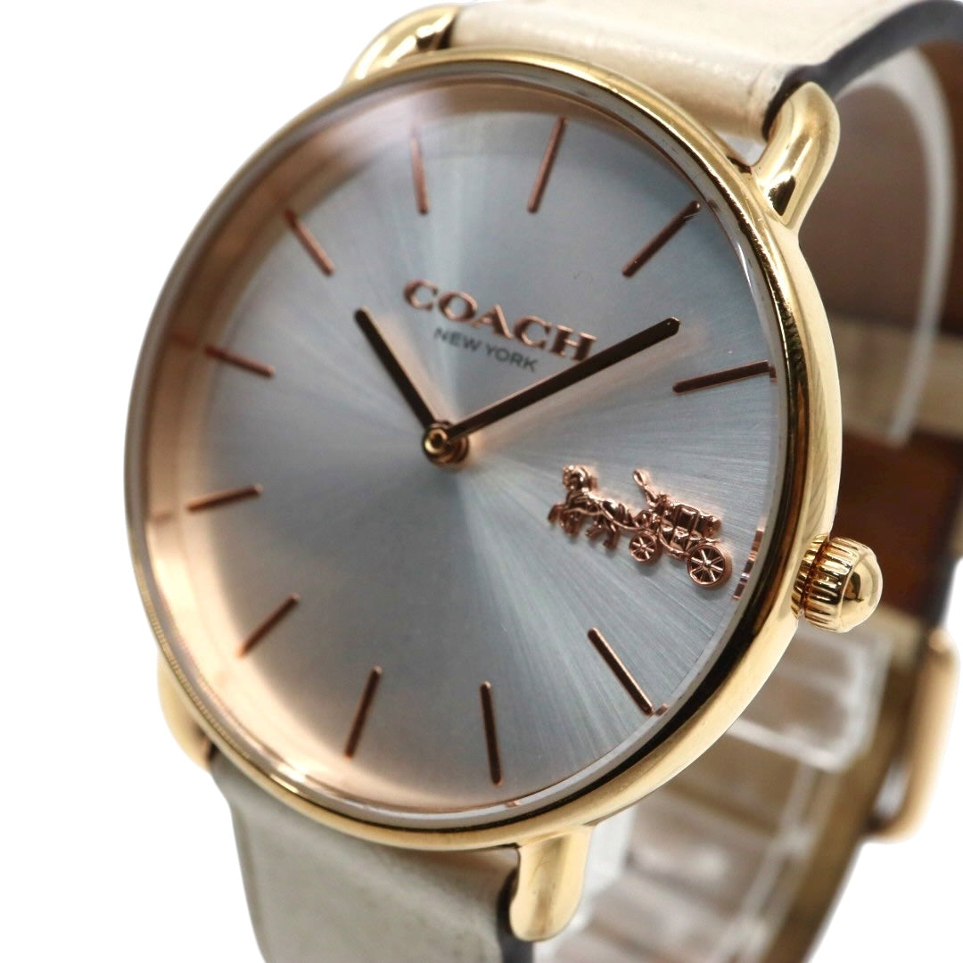 【美品】コーチ COACH 腕時計 レディース グランド GRAND ゴールド シルバー レザー 馬車ロゴ CA.158.7.34.2401 クォーツ アナログ 3針 ビジネス オフィス 通勤 通学 シンプル エレガント 上品 クラシック 純正箱付 G11