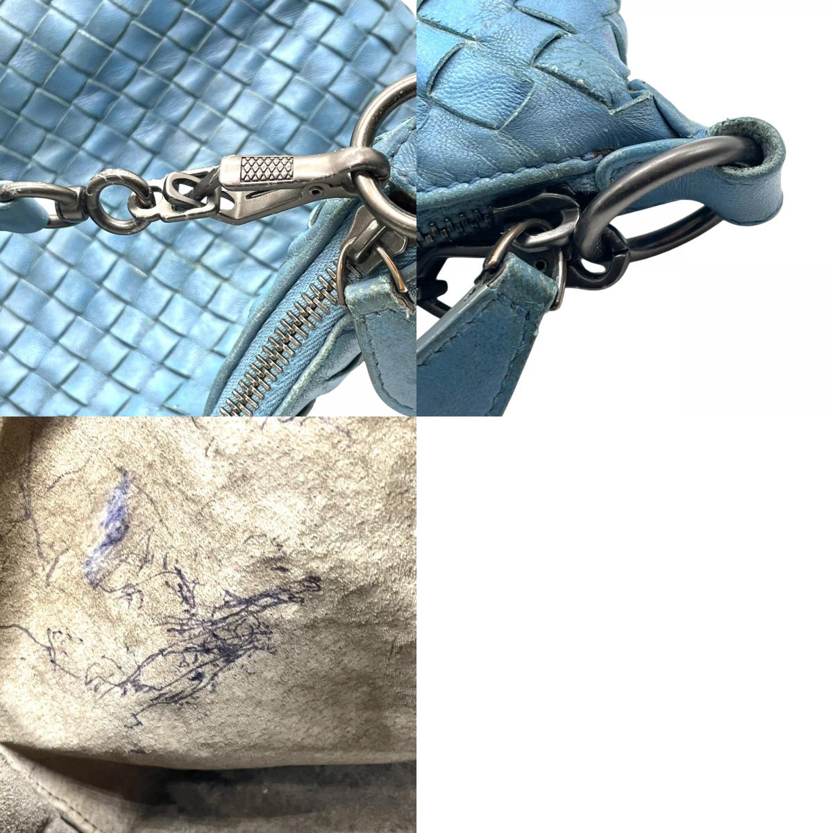 ボッテガヴェネタ イントレチャート ライトブルー レザー ハンドバッグ ショルダー ヴィンテージ 編み込み 革 旧ロゴ イタリア製 上品　k11