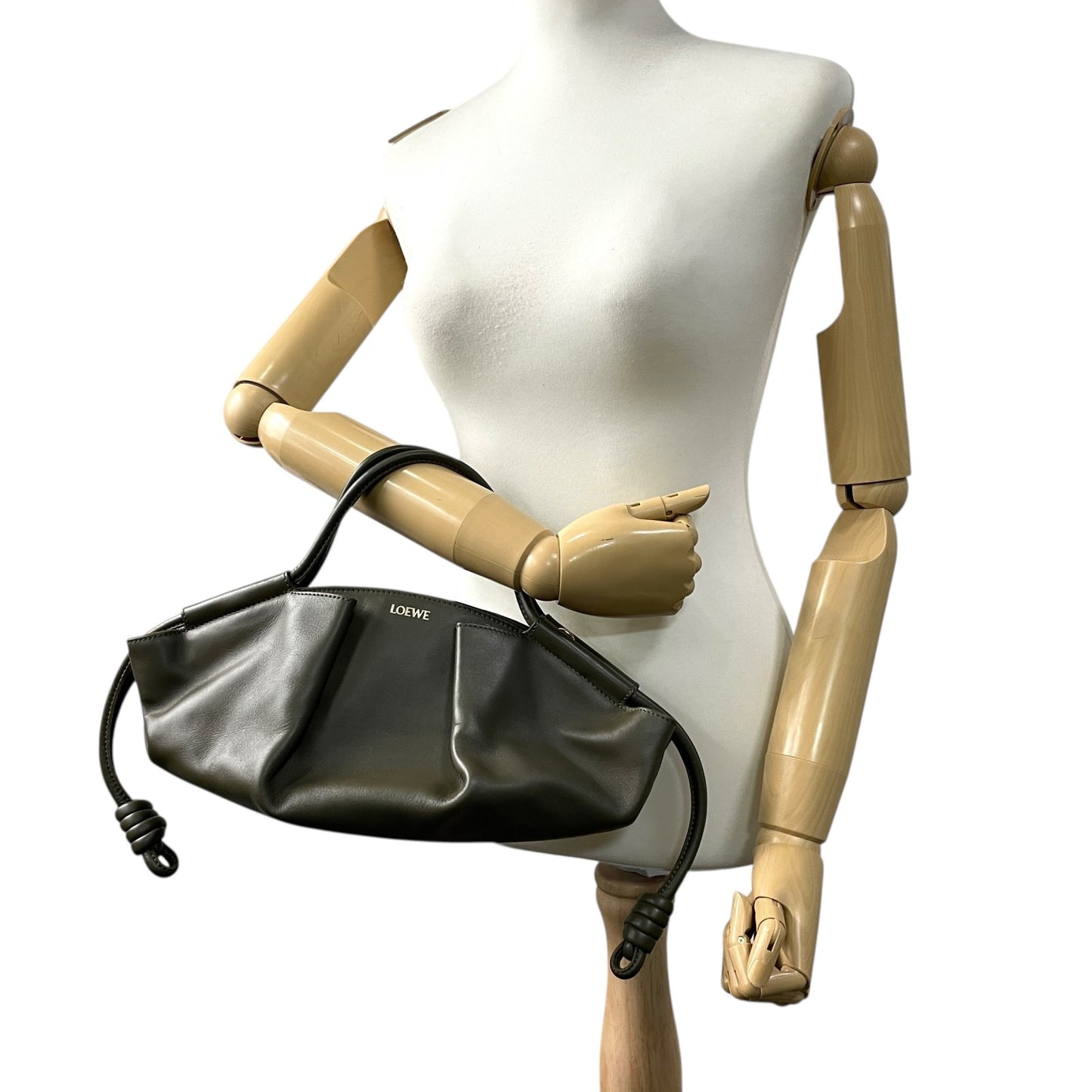 極 美品 未使用級 LOEWE ロエベ Paseo スモール レザー 2WAY ショルダーバッグ ハンドバッグ カーキ グリーンベージュ 上品 軽量