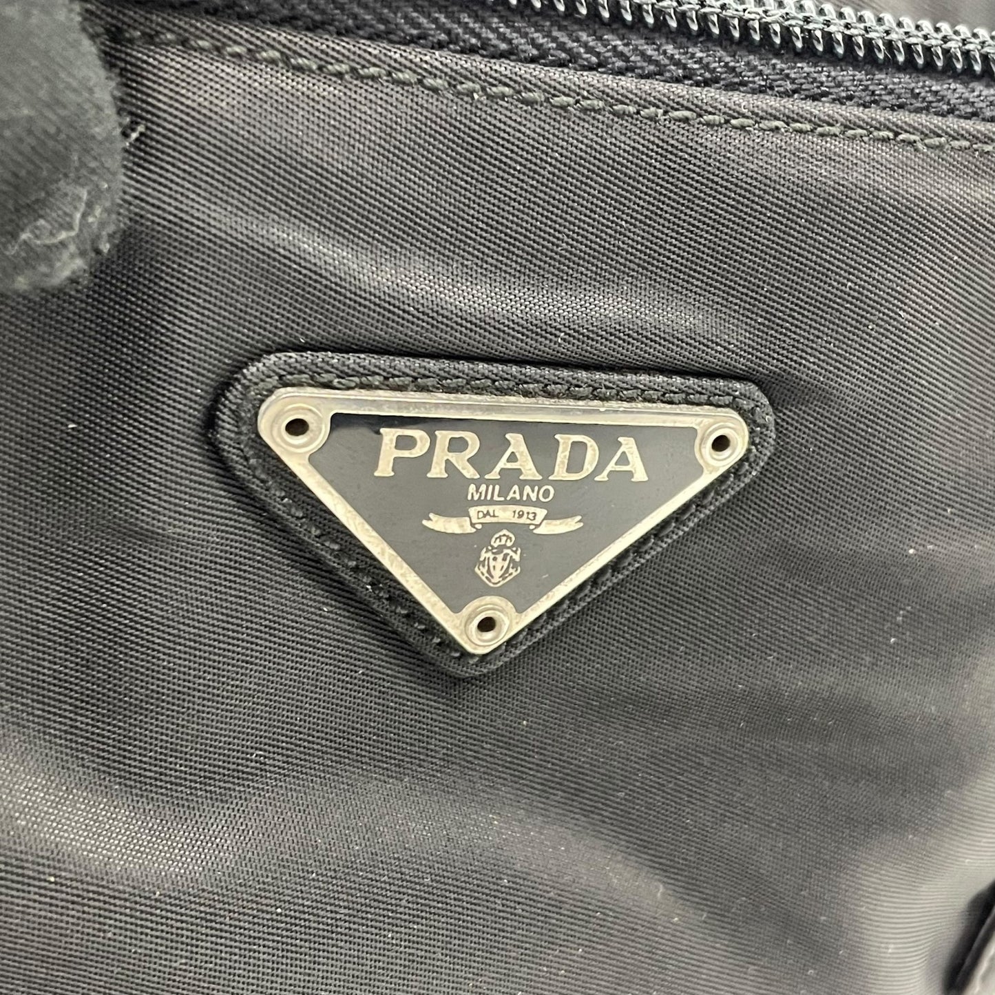 Authentic PRADA Tote Bag Black Nylon Shoulder Bag Triangle Logo Silver Hardware A4 Storage Zipper Women's Tessuto