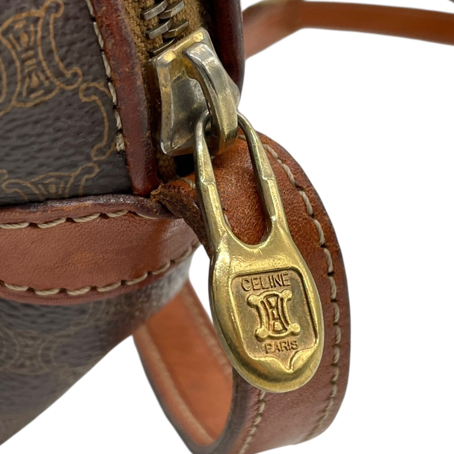 Authentic CELINE Vintage Macadam Shoulder Bag Trionf Camera Bag Brown PVC Leather Gold Hardware Women's Adjustable Strap Crossbody