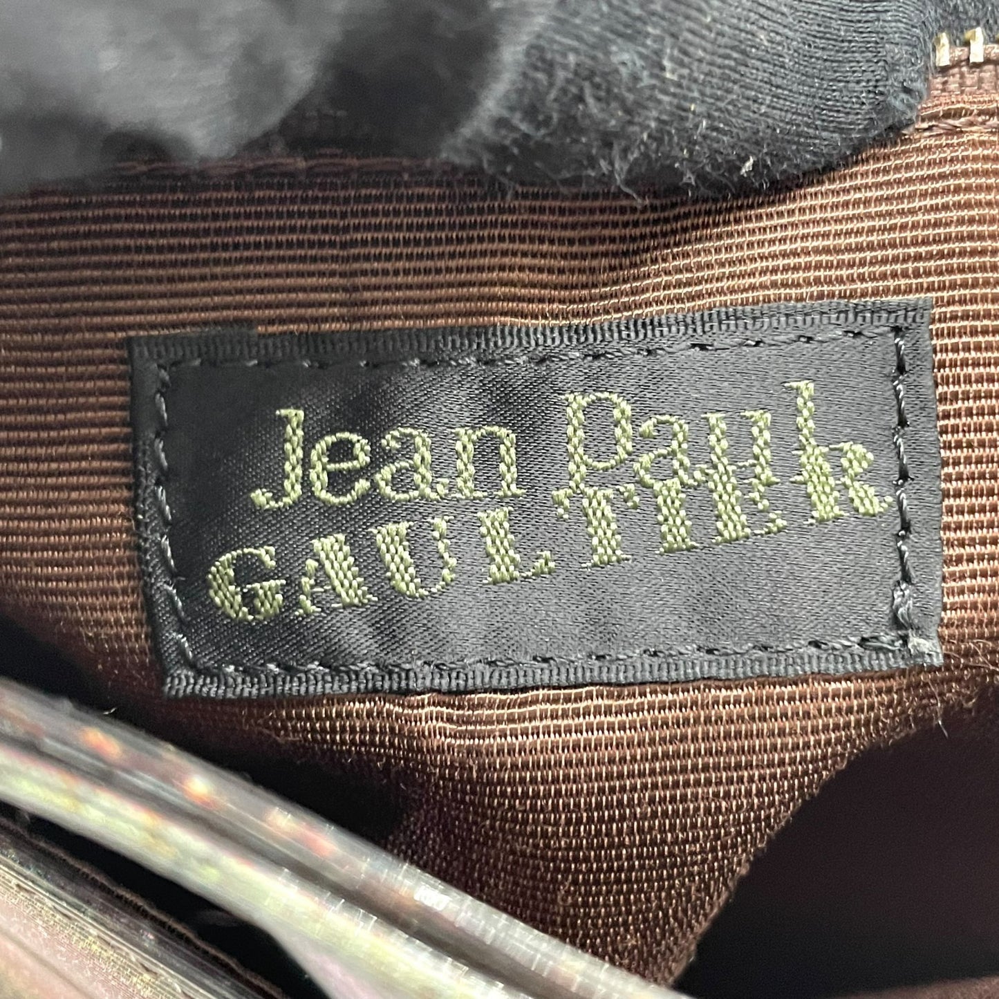 Authentic Jean Paul Gaultier V-Cyber Shoulder Bag Iridescent Green PVC Leather Bronze Hardware Unisex