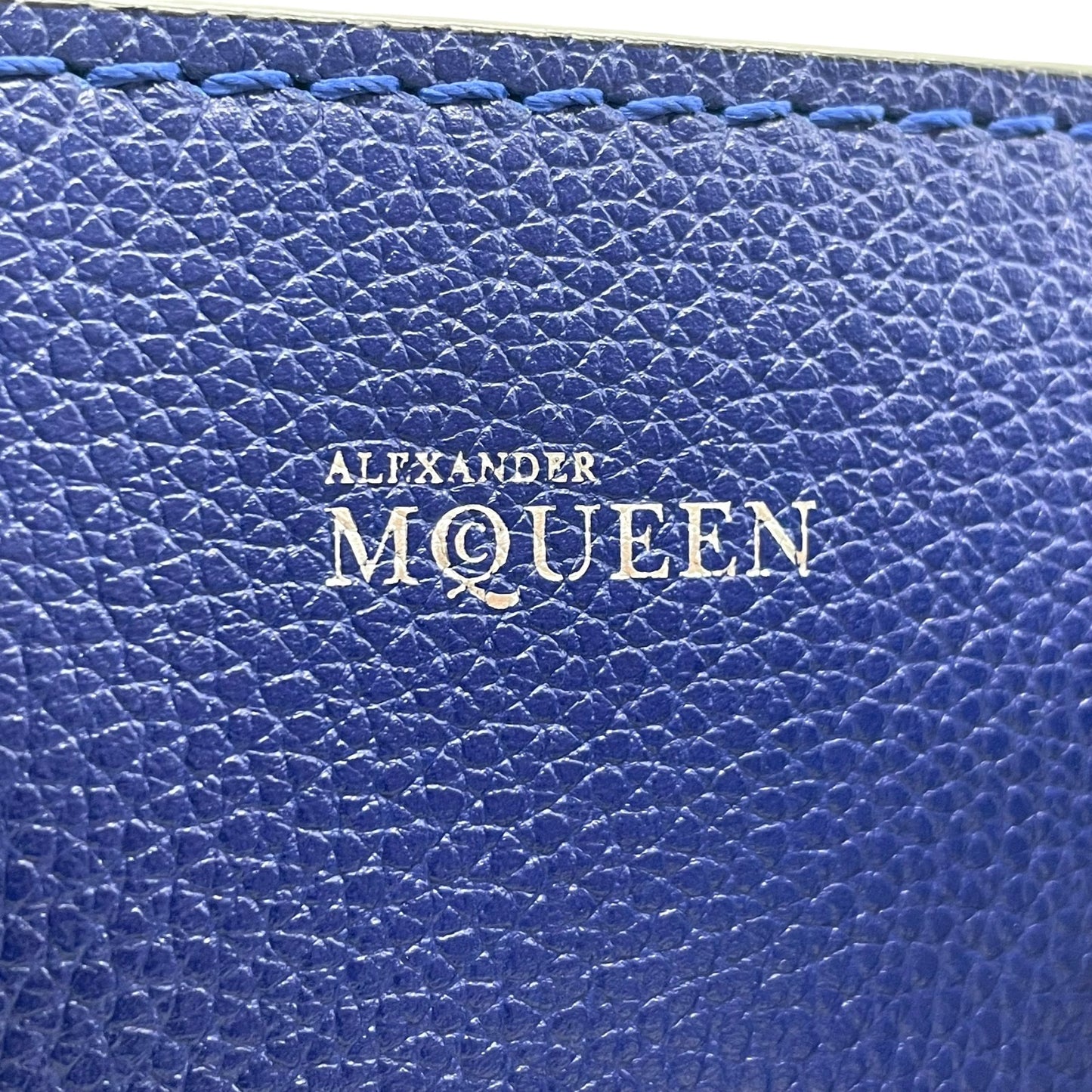 Authentic ALEXANDER McQUEEN 2WAY Handbag Shoulder Bag Skull Padlock Blue Leather Women's Crossbody