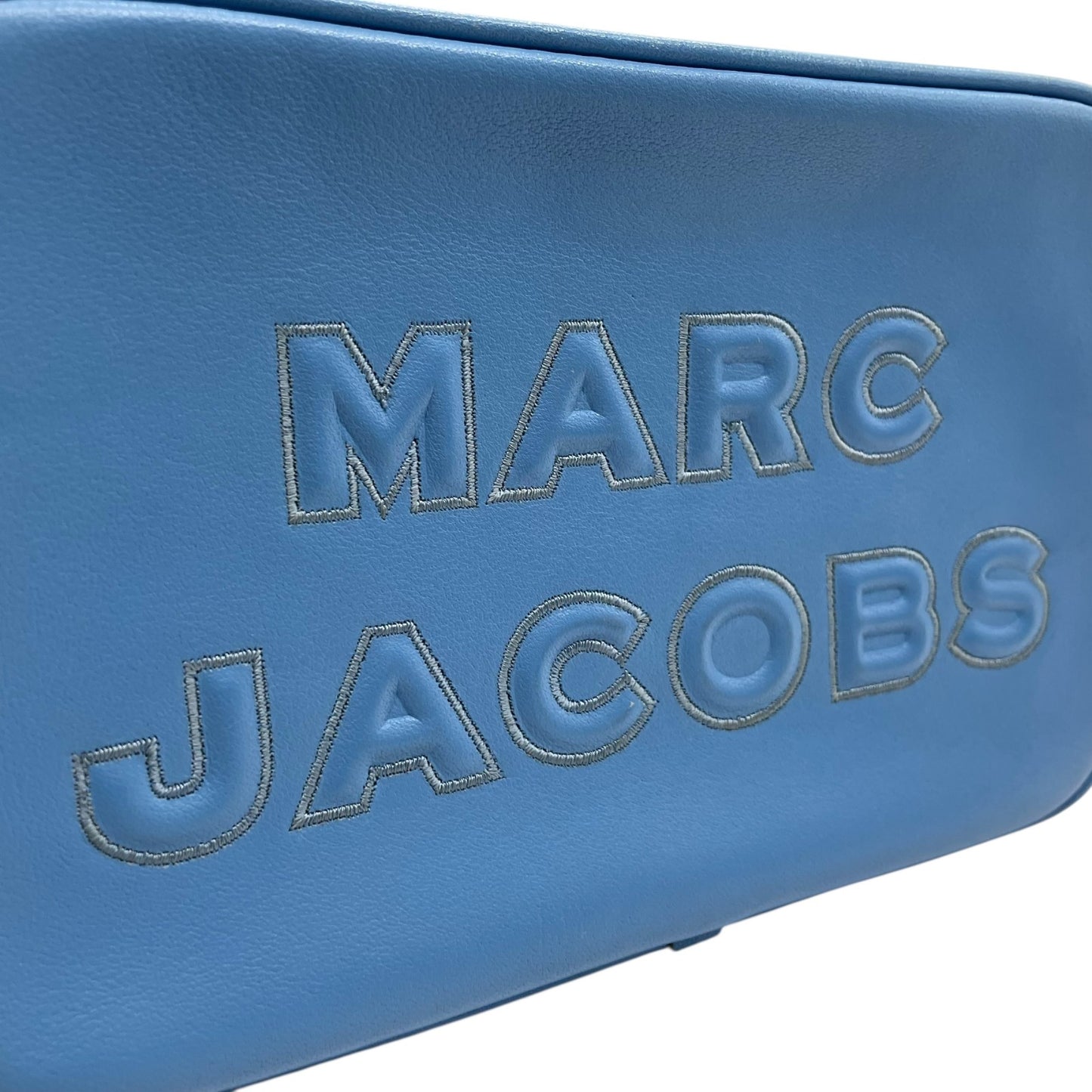 Authentic MARC JACOBS Flash Leather Crossbody Camera Bag Blue Leather Gold Hardware Women's Logo