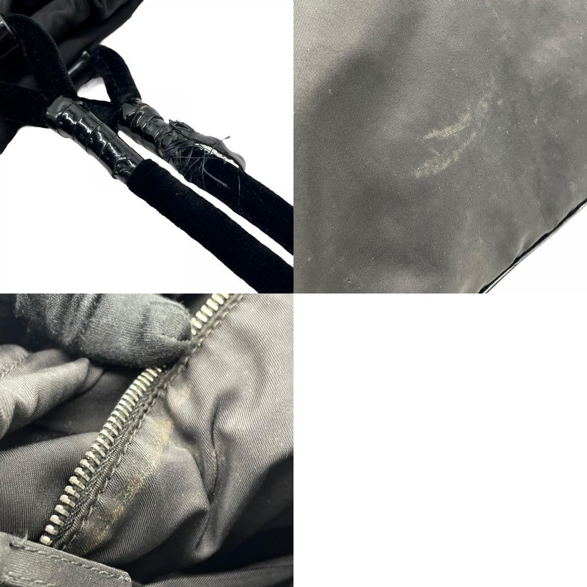 Authentic PRADA Black Handbag Tote Triangular Logo Plate Nylon Patent Leather Silver Hardware Shoulder Bag Men's Women's