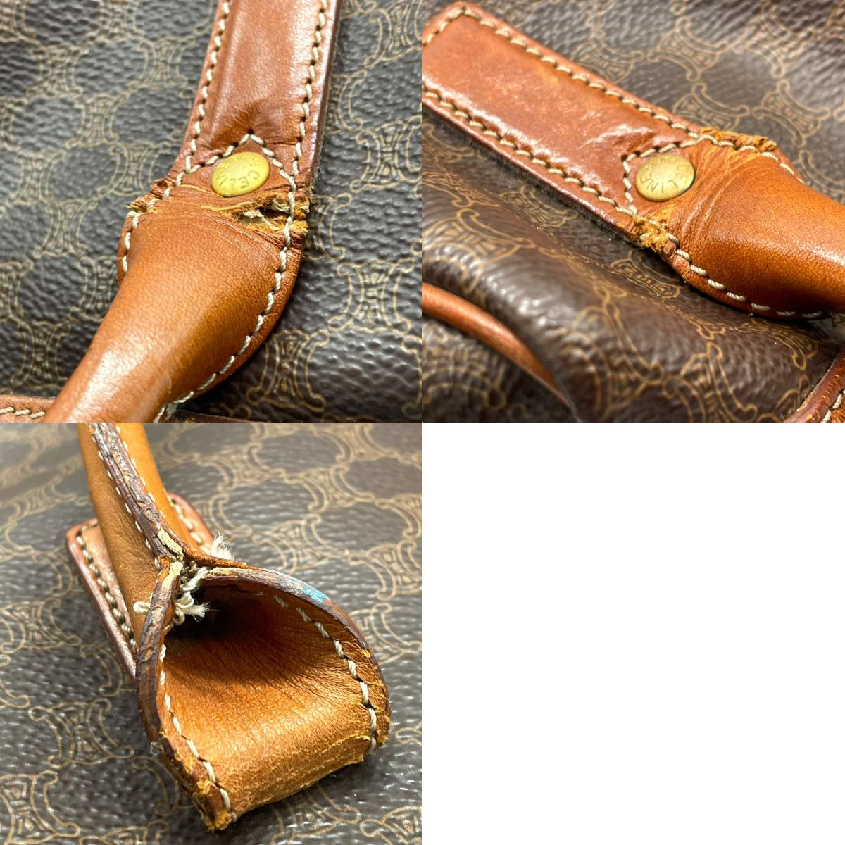 Authentic CELINE Vintage Macadam Handbag Brown PVC Leather Gold Hardware Logo Women's