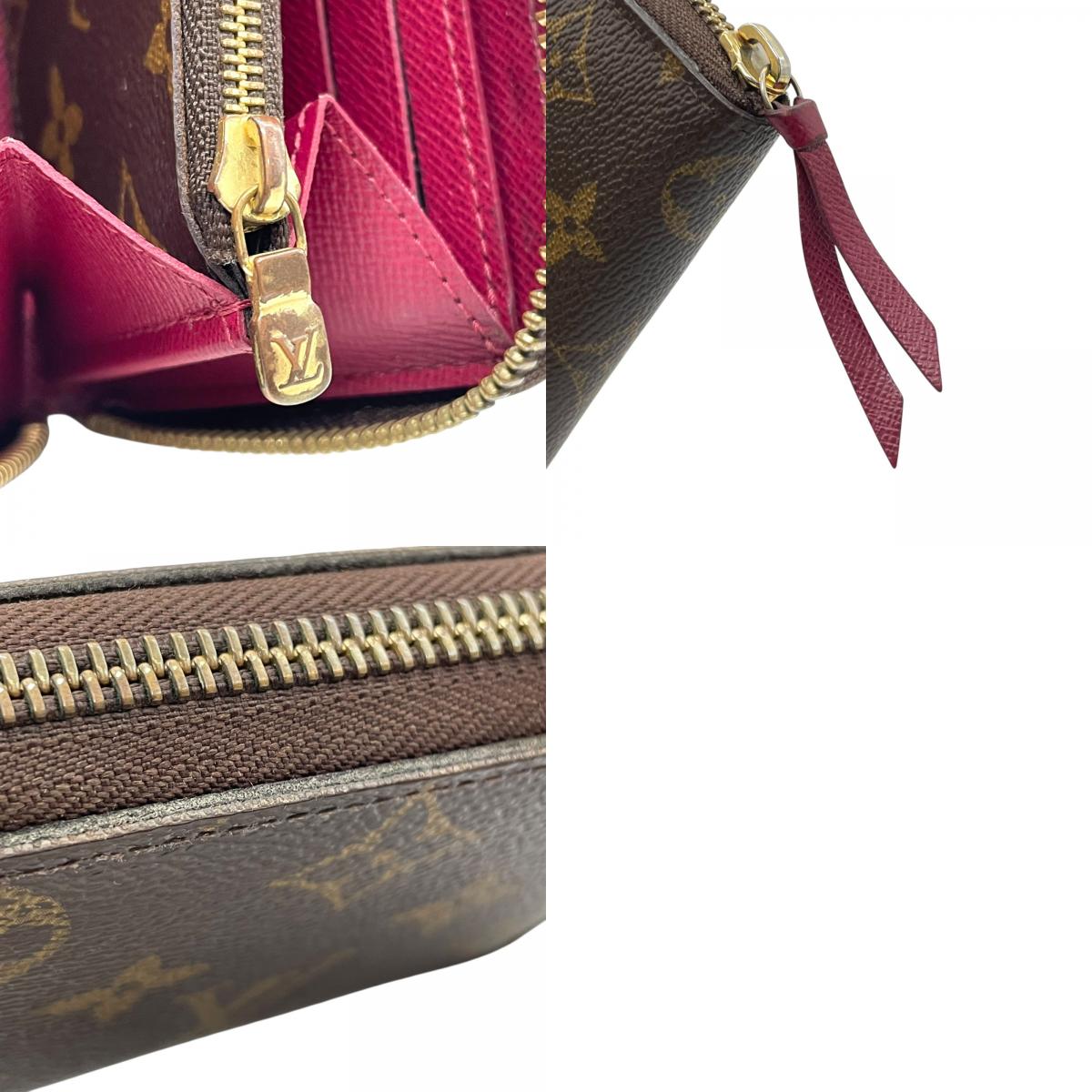 極美品 LOUIS VUITTON ルイヴィトン 長財布 モノグラム ポルトフォイユ・クレマンス M60742 ラウンドファスナー フューシャピンク ブラウン 茶 PVC レザー レディース W2