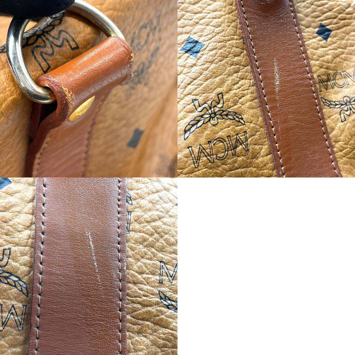 美品 MCM エムシーエム ヴィセトス ボストンバッグ 2WAY ショルダーバッグ 茶 ブラウン コニャック レザー ゴールド金具 手提げ 斜め掛け可 ロゴ レディース X