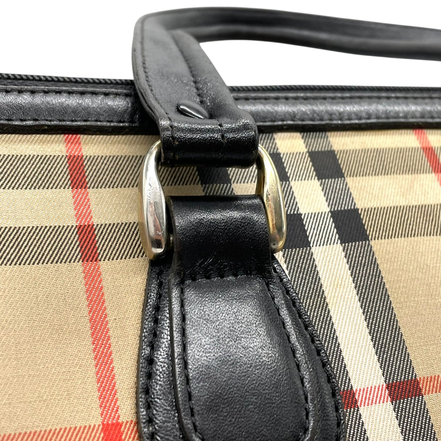 美品 Burberry バーバリー ノバチェック シャドーホース ミニボストン ハンドバッグ ベージュ ブラック キャンバス レザー ゴールド金具 ホースロゴ レディース ヴィンテージ E