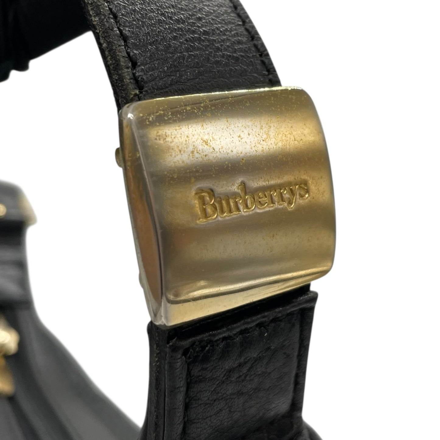 美品 BURBERRY バーバリー ショルダーバッグ ラウンドトート 黒 ブラック レザー ゴールド金具 ノバチェック 斜め掛け可 レディース S97