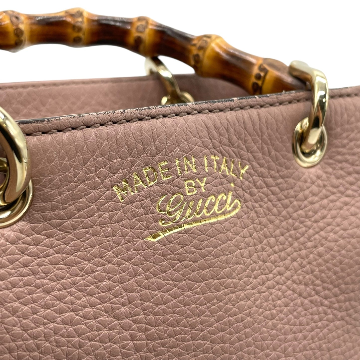 Authentic GUCCI Bamboo Mini Shopper 2WAY Pink Leather Gold Logo Shoulder Handbag