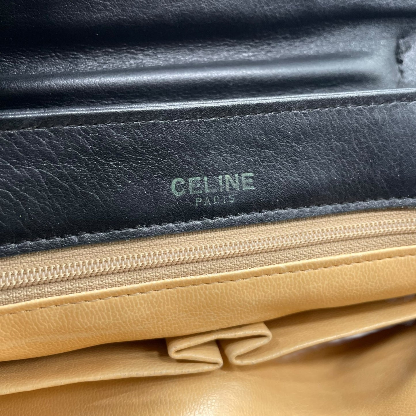 Authentic CELINE Black Leather Vintage Retro Handbag Gold Hardware Belt Design Old Celine Women Formal Bag