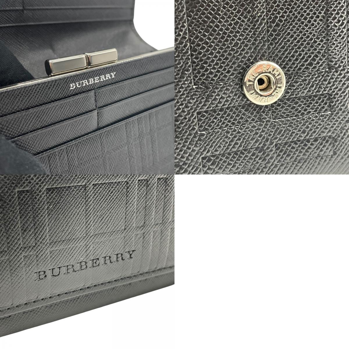 Authentic BURBERRY Long Wallet Bifold Check Embossed Logo Black Silver Hardware