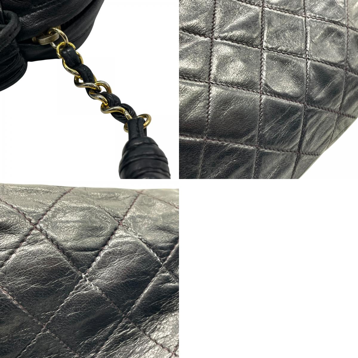 Authentic CHANEL Matelasse Fringe Shoulder Bag Black Leather Vintage Gold Crossbody