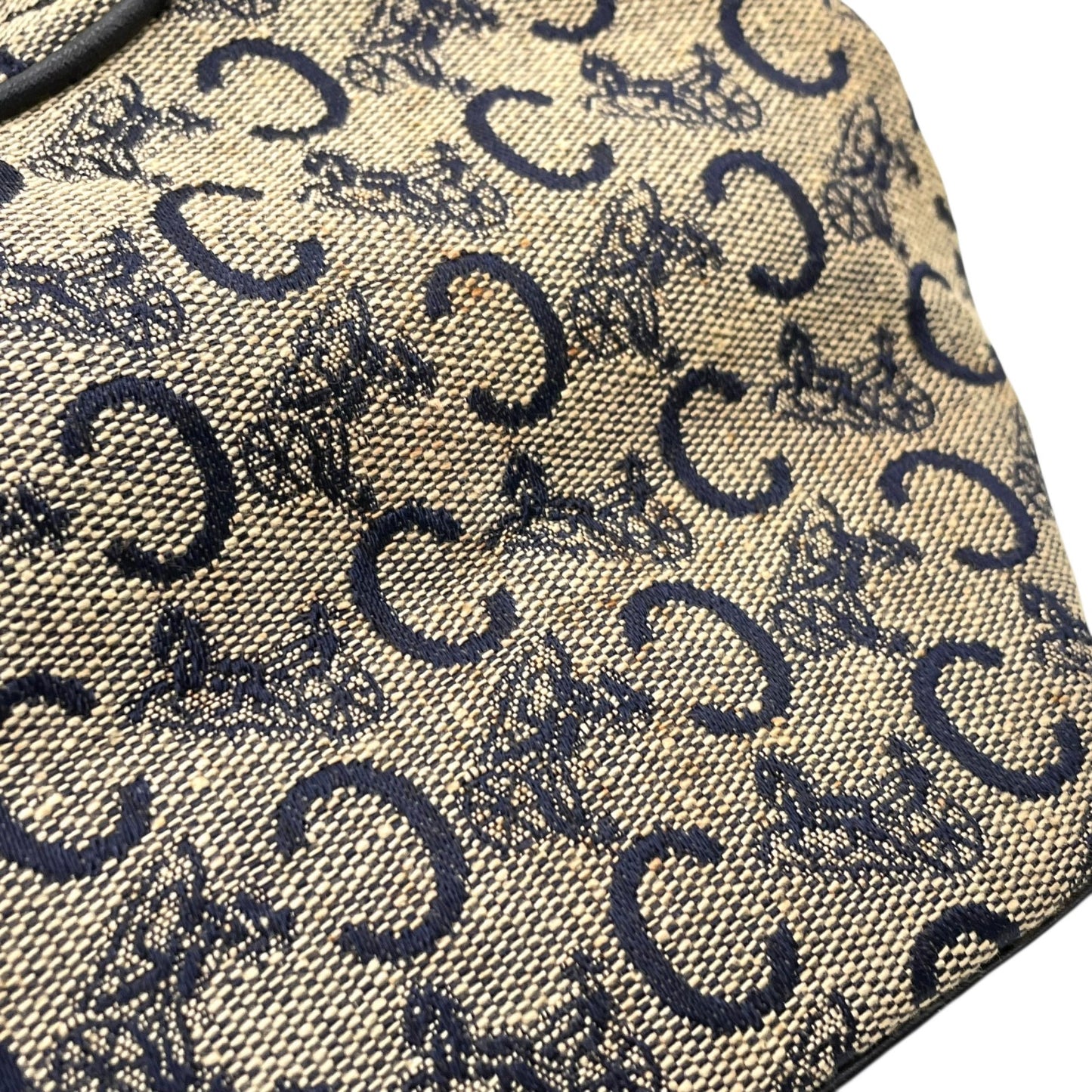 Authentic CELINE CMacadam Triomphe Canvas Leather Shoulder Bag Beige Black