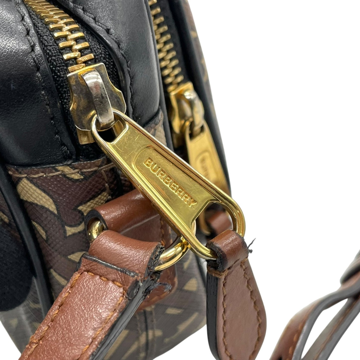 Authentic BURBERRY Monogram Stripe PVC Leather Shoulder Bag Brown Multi