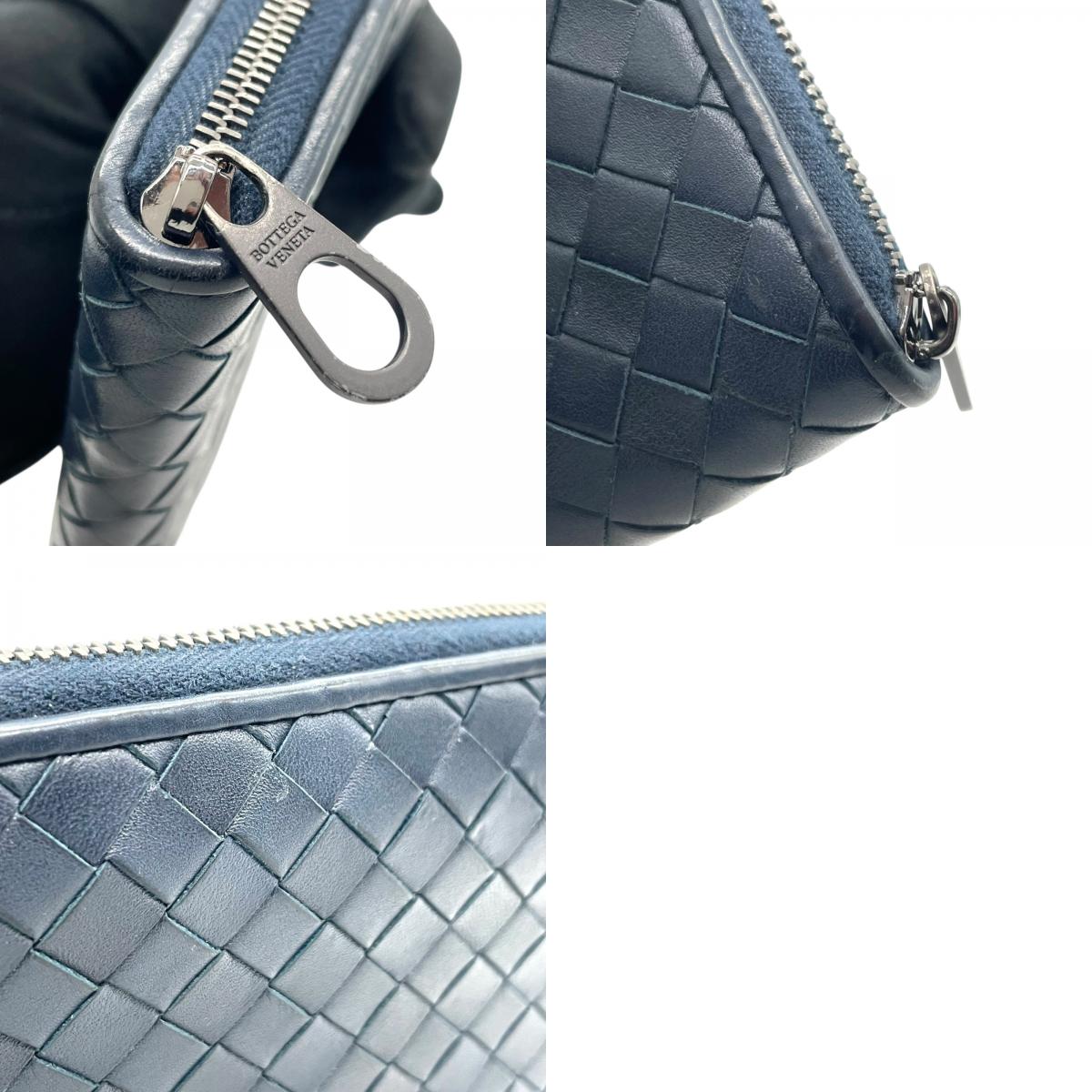 美品 BOTTEGA VENETA ボッテガヴェネタ ボッテガベネタ ラウンドファスナー 長財布 イントレチャート 紺 ネイビー レザー メンズ レディース M1