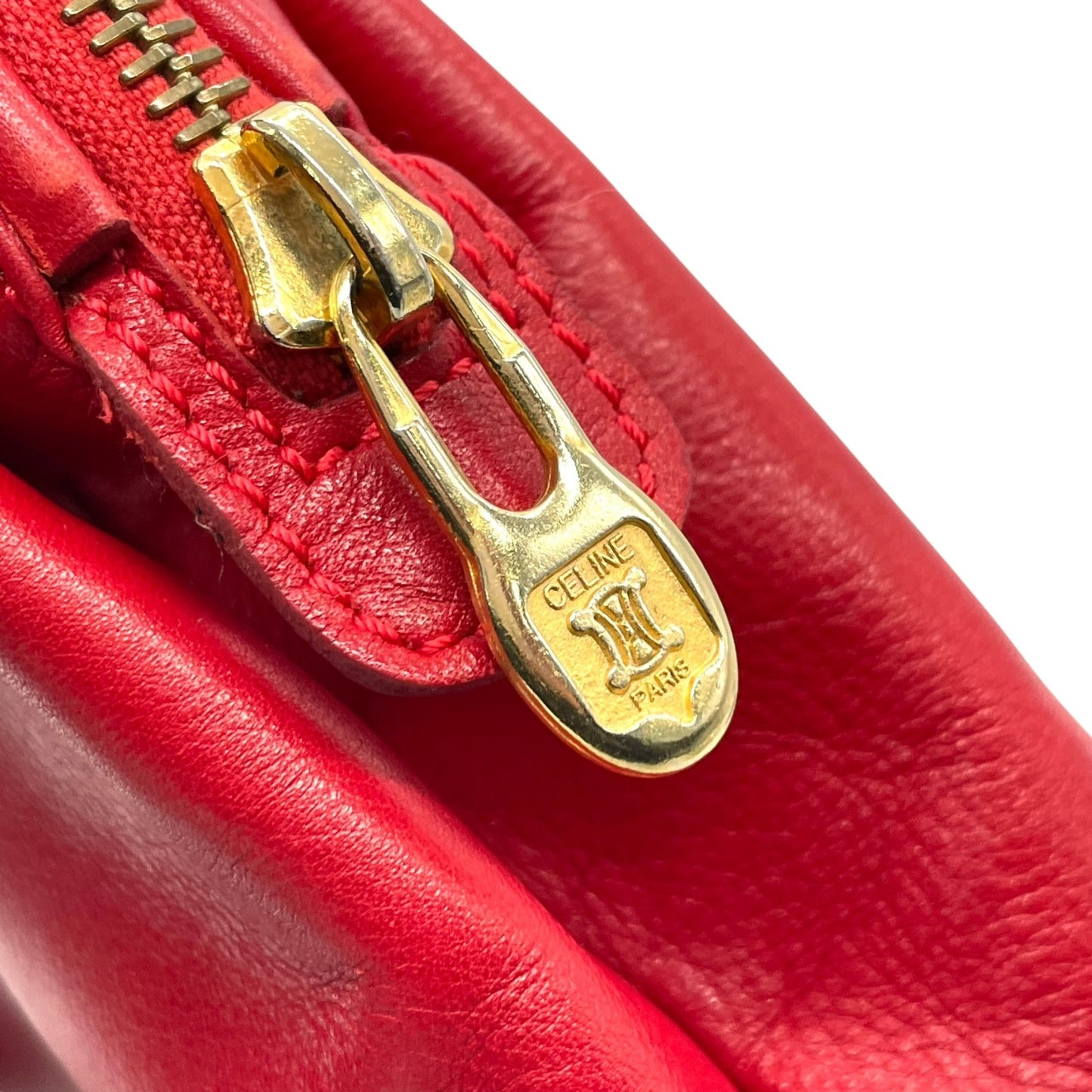 美品 CELINE セリーヌ オールドセリーヌ ポーチ メイクポーチ 化粧ポーチ クラッチバッグ 赤 レッド レザー ゴールド金具 ロゴ ヴィンテージ レディース ヴィンテージ K6