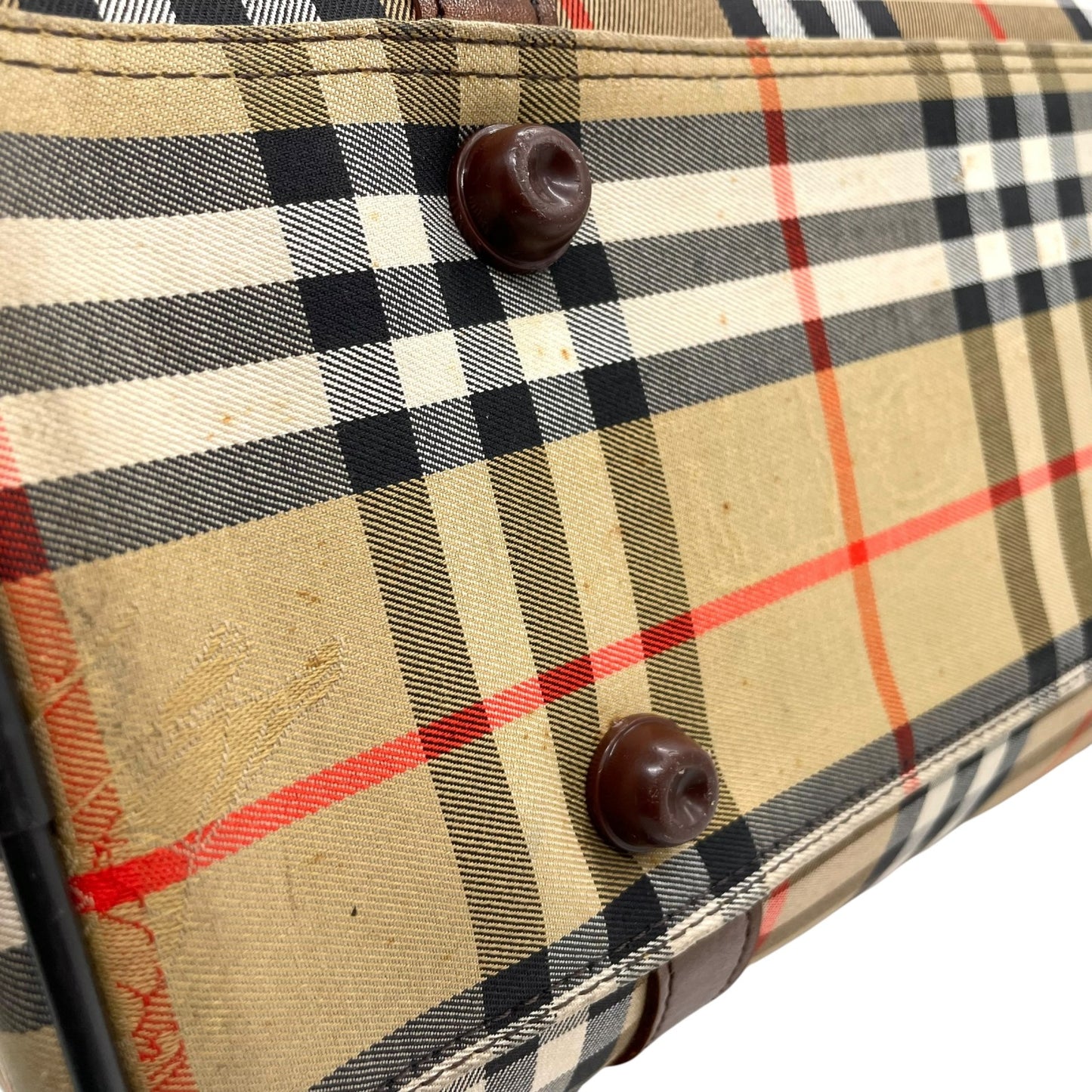 美品 BURBERRY バーバリー ボストンバッグ ノバチェック ホースロゴ シャドーホース ブラウン ベージュ キャンバス レザー ゴールド金具 メンズ レディース C