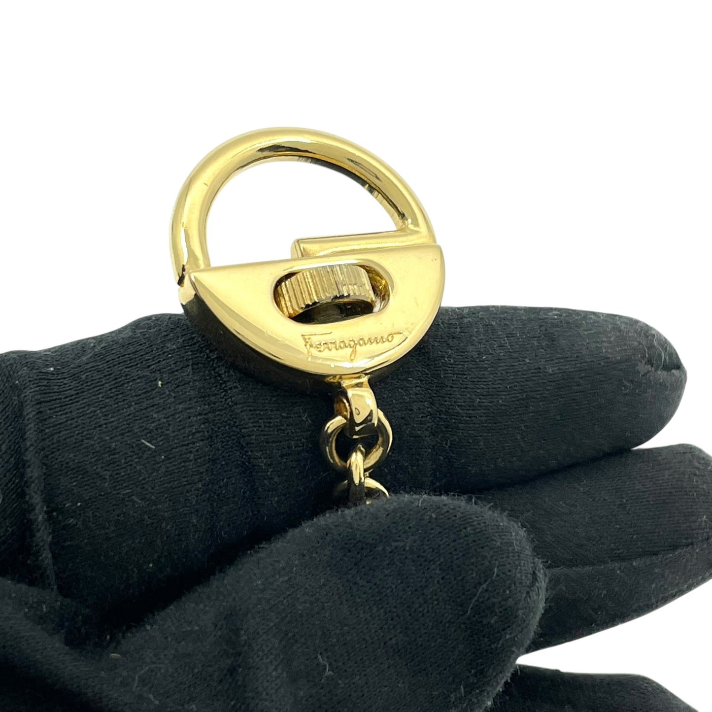 サルヴァトーレフェラガモ Ferragamo ヴァラリボン バッグチャーム キーホルダー コインケース 小物入れ スエード 緑 グリーン ゴールド金具 ボックス付 M3