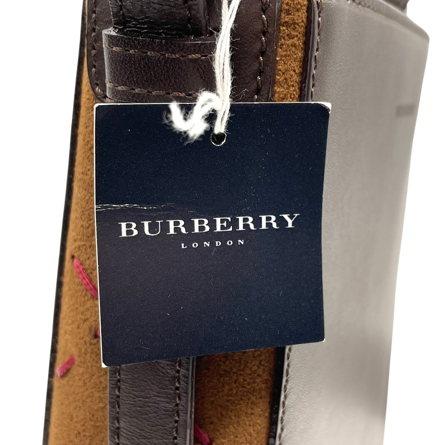 未使用級 BURBERRY バーバリー ショルダーバッグ ロゴ ステッチ 茶 ブラウン レザー スエード シルバー金具 クロスボディ 斜め掛け可 サコッシュ スマホショルダー レディース E