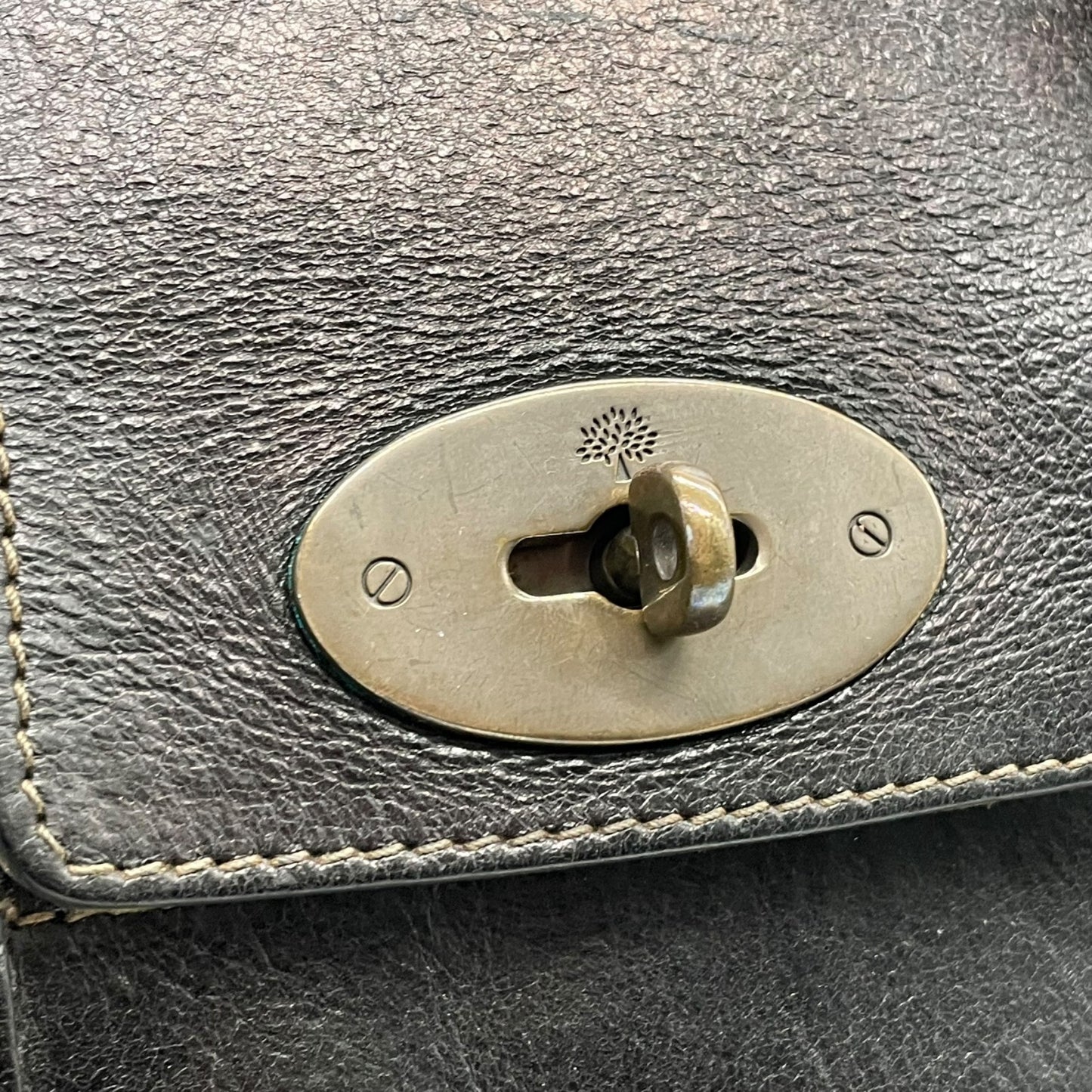 美品 MULBERRY マルベリー ベイズウォーター ハンドバッグ トートバッグ 黒 ブラック レザー シルバー金具 手提げ ターンロック レディース D