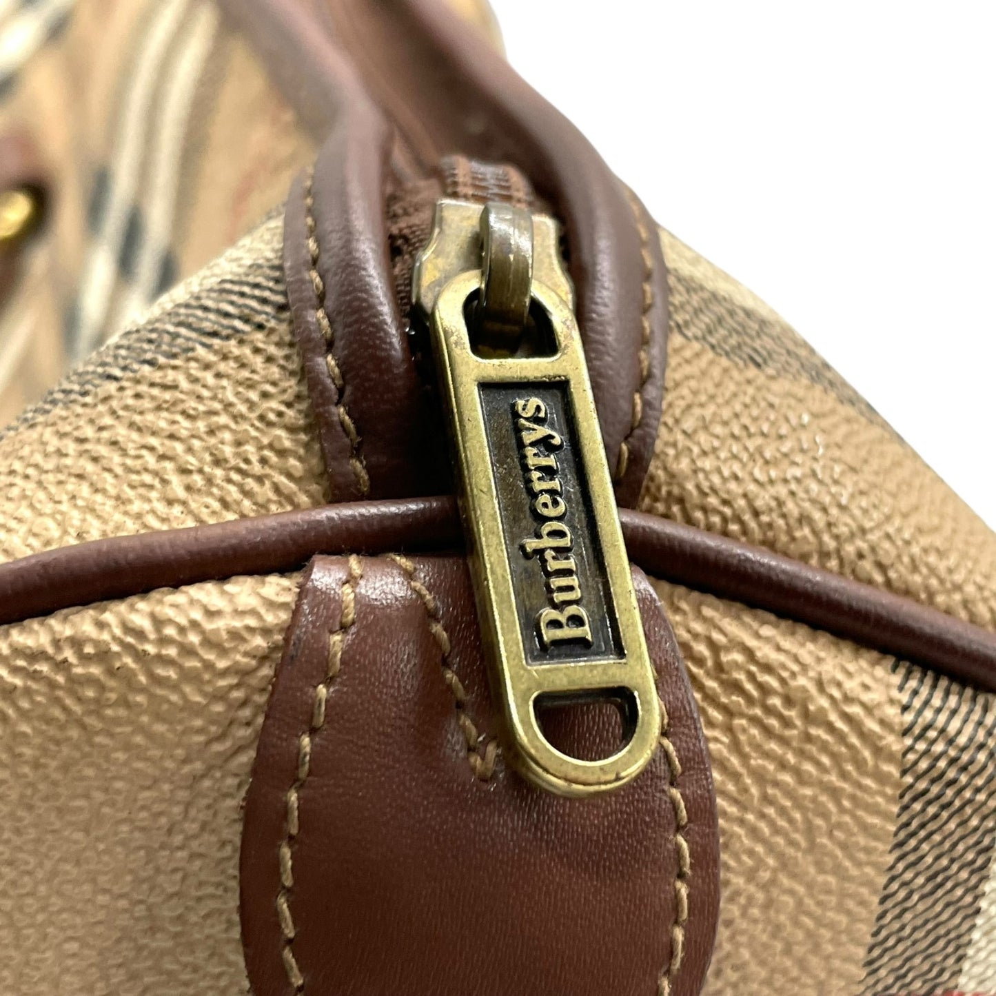 BURBERRY バーバリー ノバチェック シャドーホース ホースロゴ ボストンバッグ 茶 ブラウン ベージュ PVC レザー ゴールド金具 手提げ ヴィンテージ メンズ レディース E