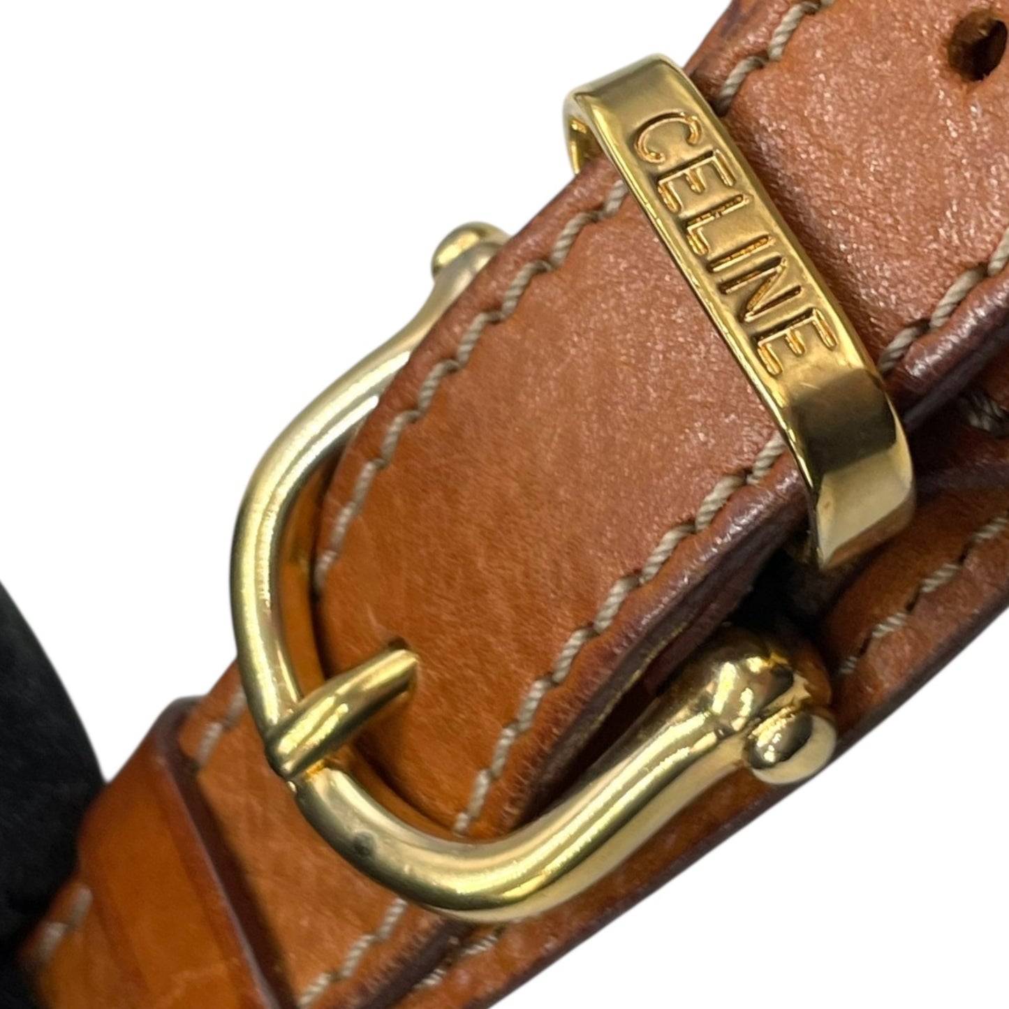 CELINE オールドセリーヌ ショルダーバッグ トリオンフ 巾着 M90 マカダム柄 ヴィンテージ ゴールド金具 レディース K9