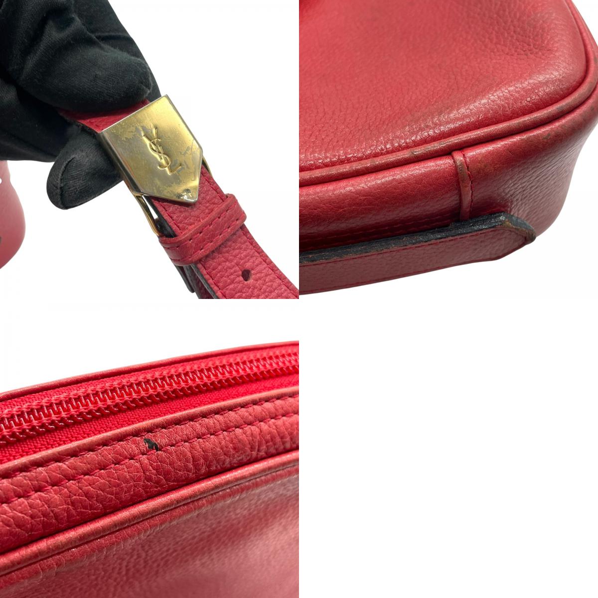 イヴサンローラン Yves Saint Laurent YSL ヴィンテージ ショルダーバッグ 赤 レッド レザー ゴールドロゴ 金金具 コンパクト A1