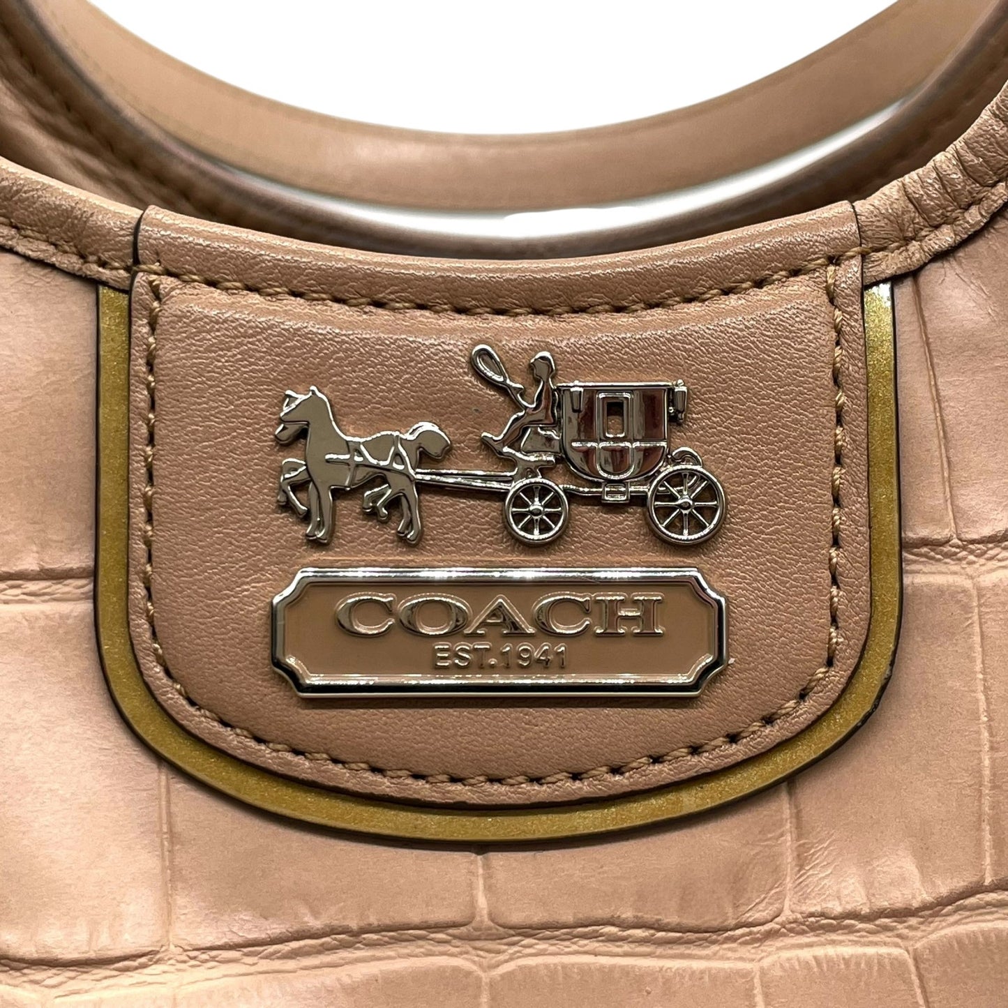 コーチ COACH ショルダーバッグ クロコ型押しレザー ベージュ シルバー金具 ホーボー トート T3