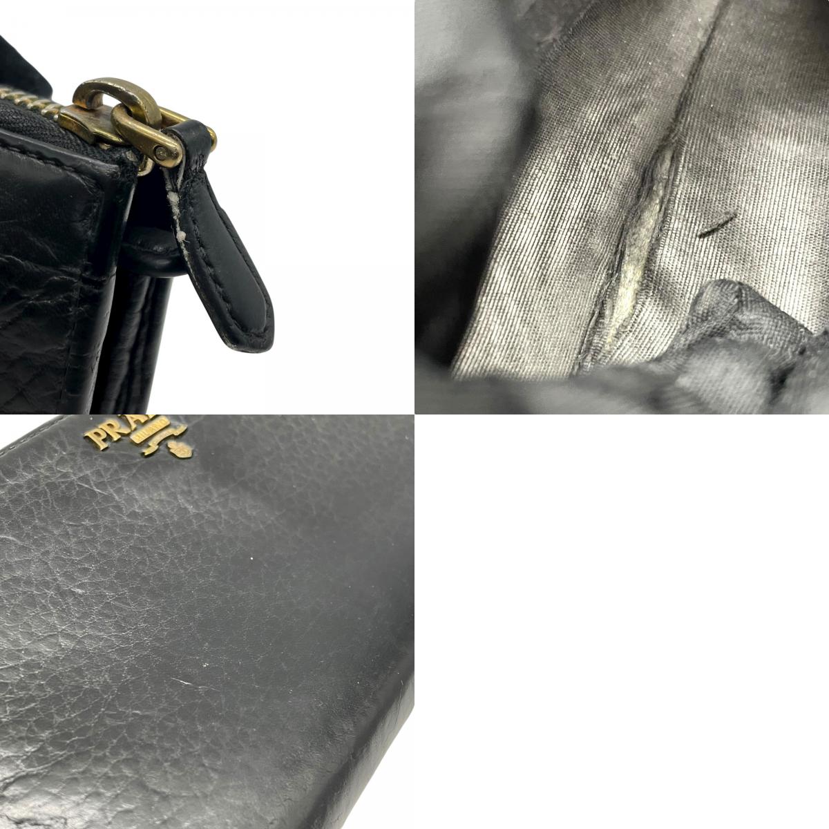 プラダ PRADA レザー ラウンドファスナー 長財布 黒 ブラック 金金具 ゴールドロゴ L字ファスナー 本革 ジップアラウンドウォレット M5