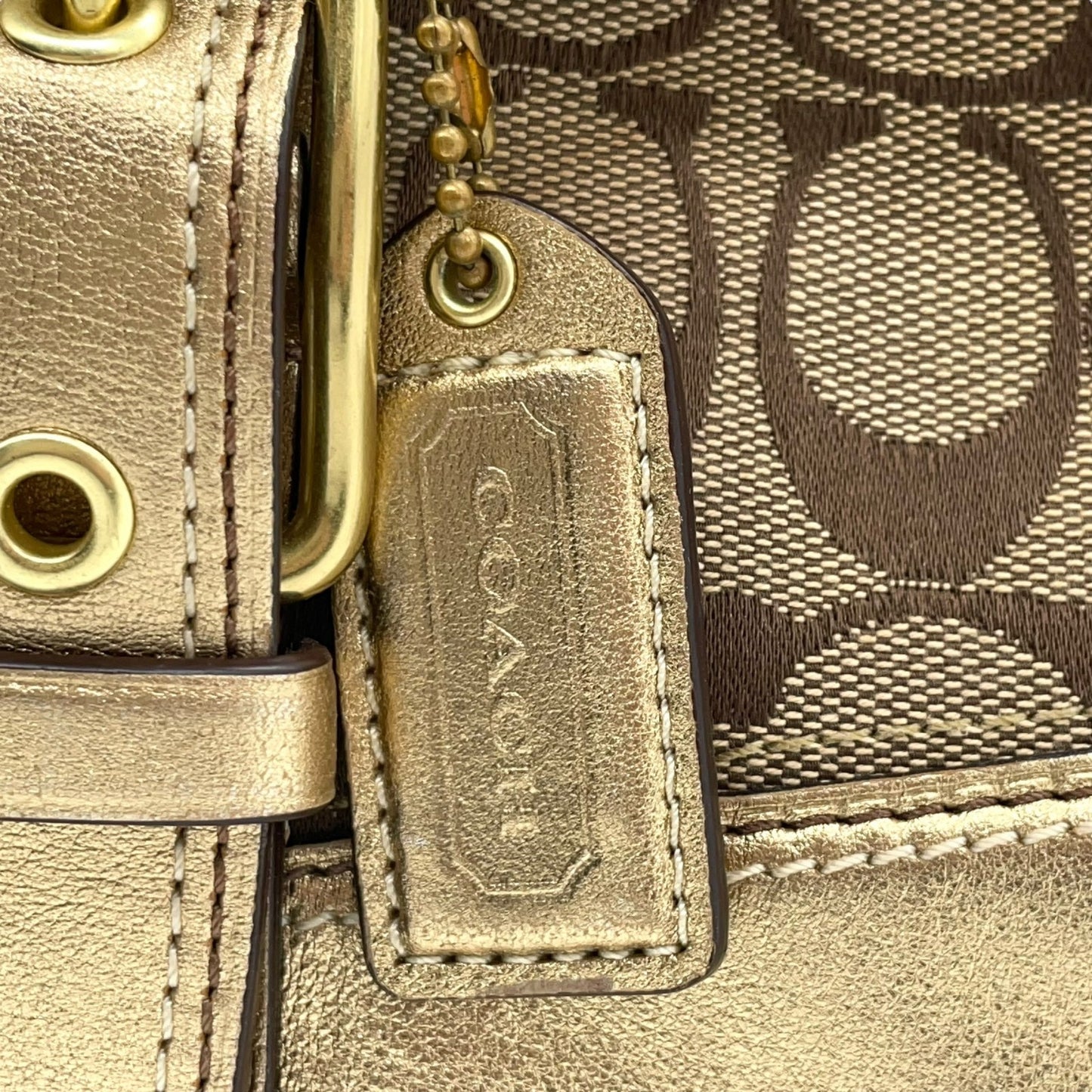 コーチ COACH シグネチャー キャンバス×レザー ハンドバッグ 金金具 ゴールド金具 トートバッグ 美品 S51