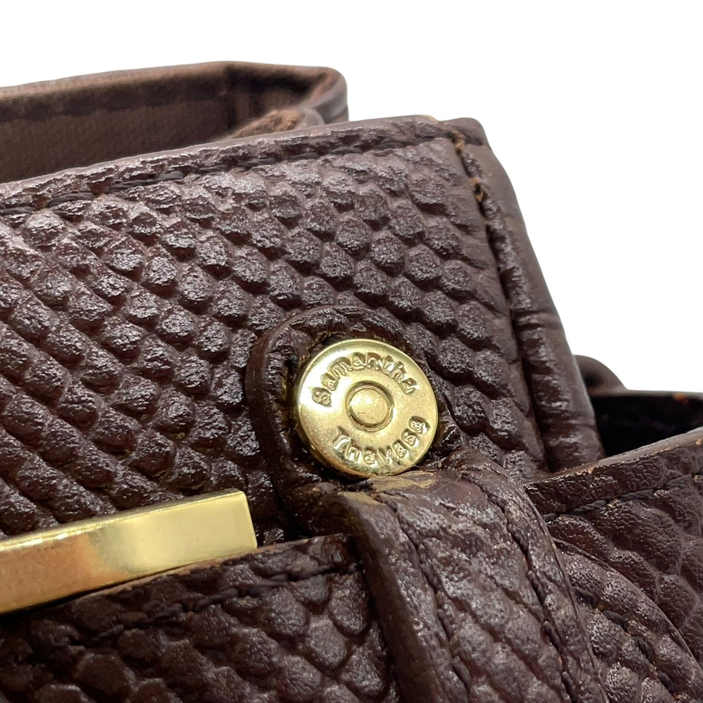 サマンサタバサ Samantha Thavasa 型押し レザー ハンドバッグ ブラウン 茶色 金金具 ゴールド金具 S51