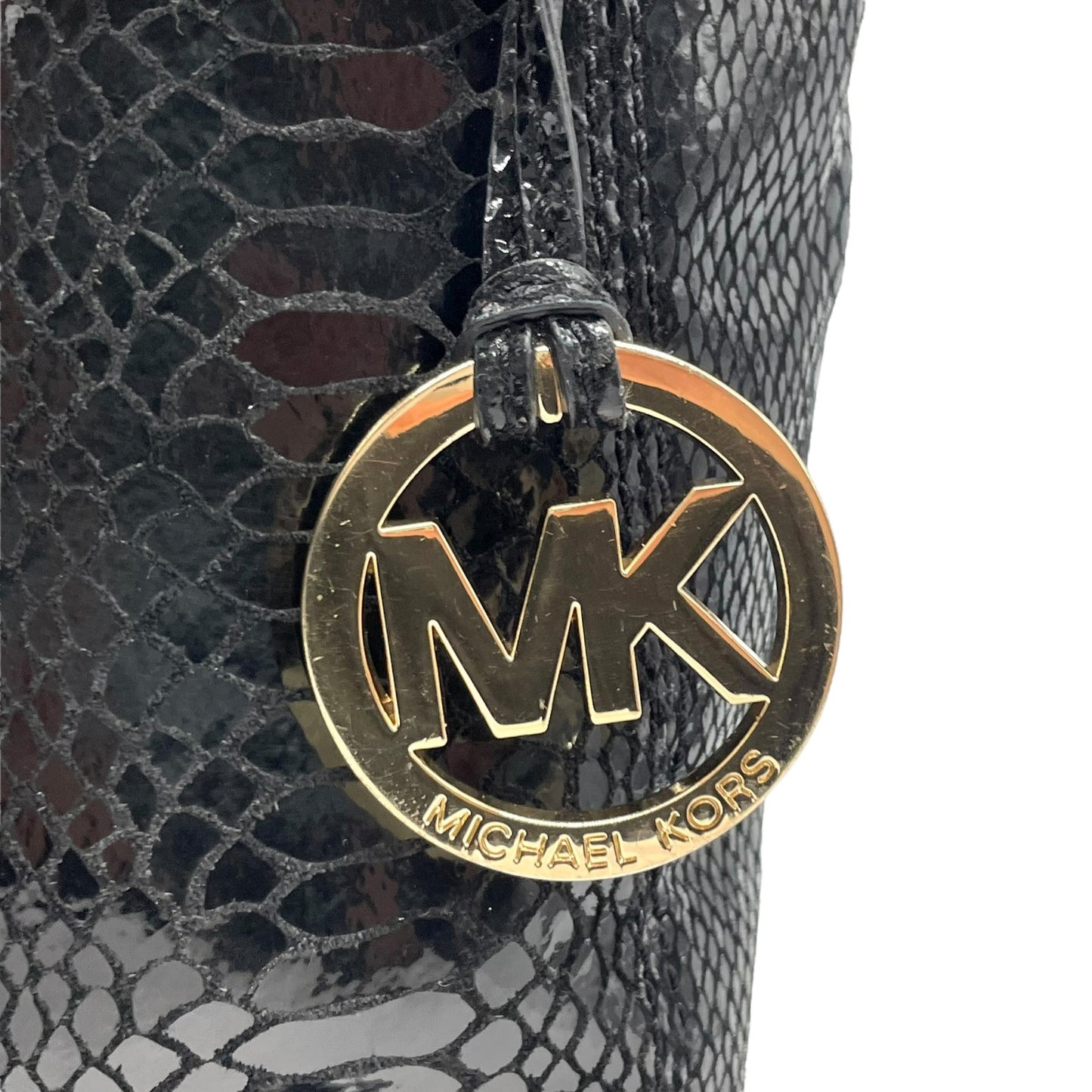 美品 マイケルコース MICHAEL KORS 型押し レザー トートバッグ ショルダー 肩掛け 黒 ブラック 金金具 ゴールド金具 C10