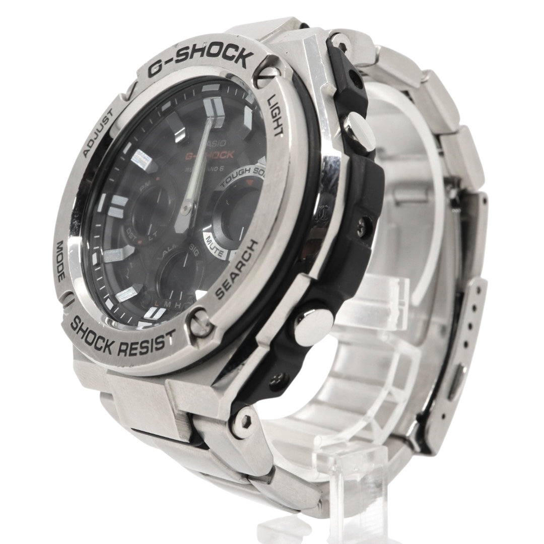 美品 CASIO カシオ G-SHOCK Gスチール GST-W110D ソーラー電波 シルバー メタル フルメタル 腕時計 メンズ クロノグラフ ワールドタイム アラーム タイマー LEDバックライト カシオ ジーショック CASIO GSTW110D G4