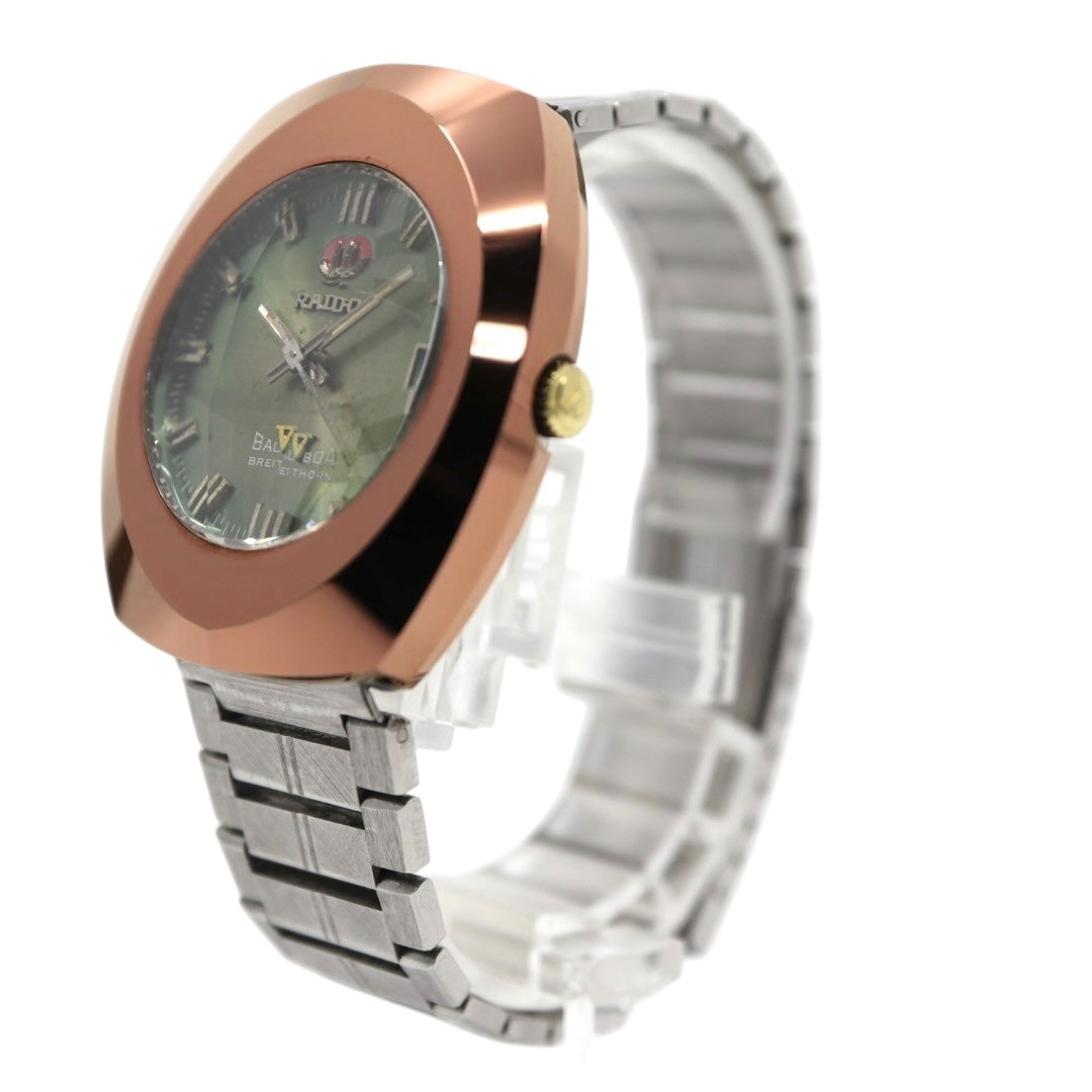 美品　ラドー　バルボア　腕時計　緑文字盤　カットガラス　ヴィンテージ　BREITHORN　ラウンド　自動巻　RADO　BALBOA　ブライトホルン　超硬ケース　アナログ　メンズ G4