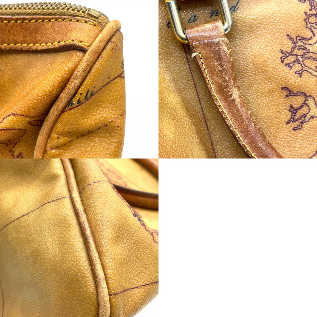 プリマクラッセ PRIMA CLASSE 地図柄 ボストンバッグ ミニボストン 2WAY PVC レザー ショルダー付き 茶色 ブラウン T4