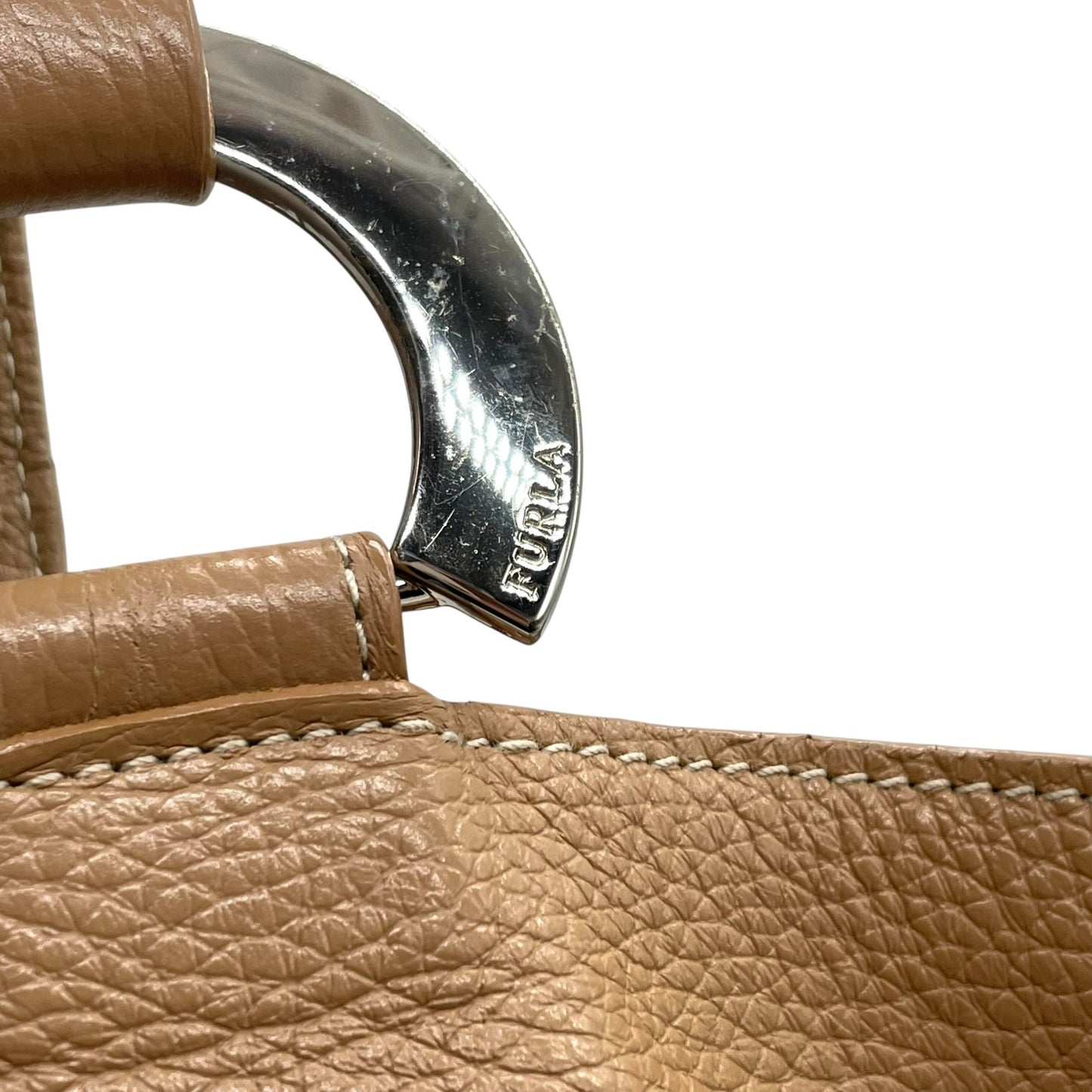 美品 コーチ COACH トートバッグ レザー ベージュ シルバー金具 メタルリング 肩掛け A4収納可 S52