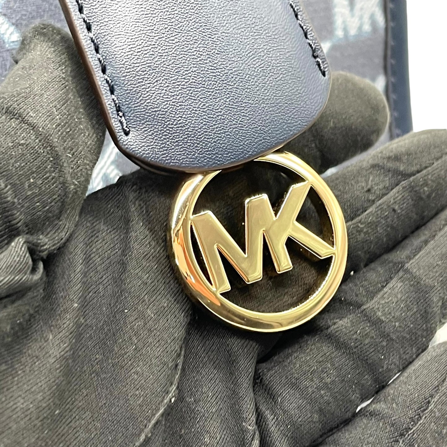 マイケルコース MICHAEL KORS トートバッグ MKロゴ 紺 ネイビー ジャカード 金金具 ゴールド金具 A4収納可 ハンドバッグ A2
