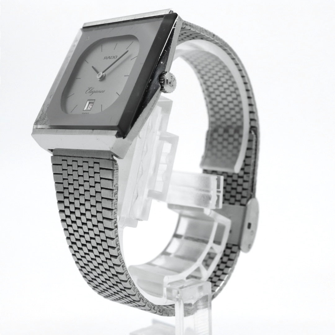 【稼働品】 RADO Elegance ラドー エレガンス 腕時計 自動巻き シルバー文字盤 スクエア デイト表示 メンズ レディース ユニセックス ヴィンテージ アナログ ドレスウォッチ アンティーク クラシック メッシュブレス G4