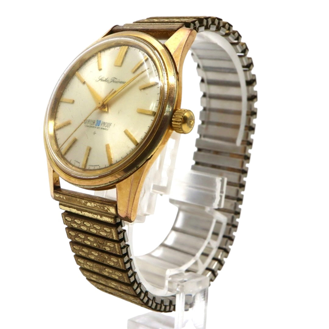 【稼働品】seiko セイコー セイコーシャ クロノス J13048 自動巻き 21石 腕時計 メンズ ゴールド シルバー文字盤 ヴィンテージ アナログ アンティーク クラシックデザイン Diashock 昭和レトロ 日本製 WATER PROOF G4