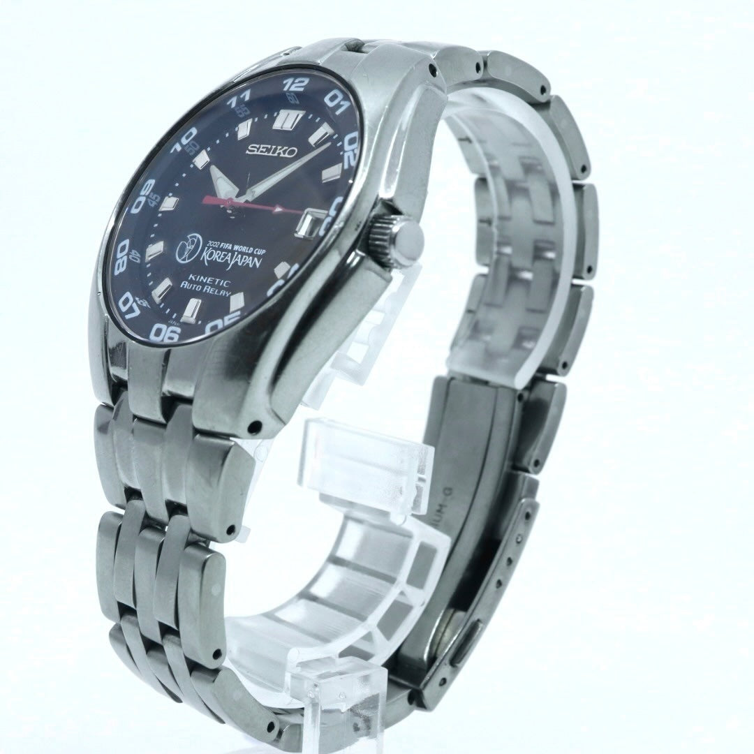 【稼働品】 SEIKO セイコー 腕時計 5J32-0AA0 2002 FIFAワールドカップ 日韓大会 限定モデル キネティック オートリレー チタン メンズ アナログ デイト ブラックダイヤル スポーツウォッチ ヴィンテージ 希少 クリーニング済み G4