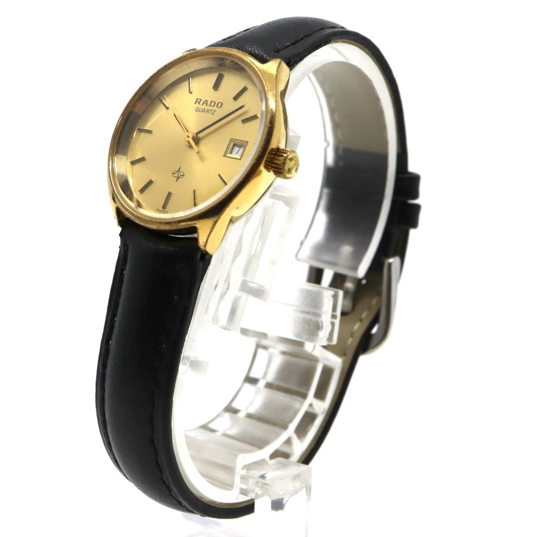 【美品/電池交換済/新品ベルト(社外品)】ラドー 腕時計 111.5141.2 レディース クオーツ ゴールド文字盤 デイト表示 ヴィンテージ アナログ ドレスウォッチ アンティーク クラシックデザイン エレガント 薄型 クリーニング済み G1