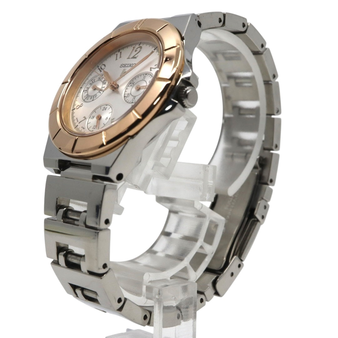 美品 【電池交換済】セイコー ルキア 腕時計 5Y89-0B30 レディース クオーツ デイデイト カレンダー 24時間計 シルバー ピンクゴールド コンビカラー ビジネス フォーマル ドレスウォッチ エレガント 上品 オフィス 日本製 クリーニング済み G2