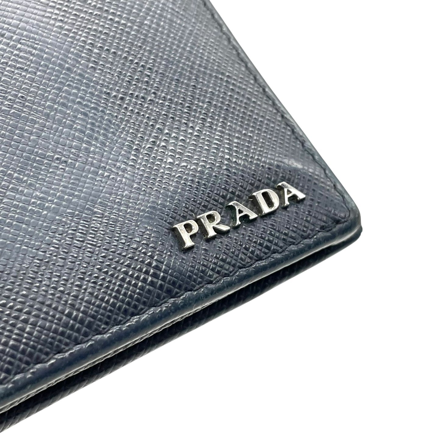 プラダ PRADA 長財布 ネイビー 紺 サフィアーノレザー シルバー金具 ロゴ 2MV836 メンズ M1