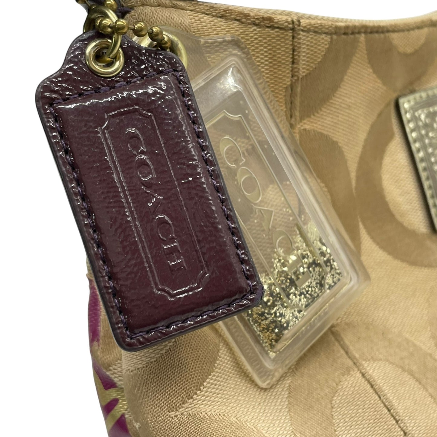 コーチ COACH 2WAY ハンドバッグ ショルダーバッグ ポピー オプアート シグネチャー ベージュ マルチカラー キャンバス ゴールド金具 ロゴチャーム付き 手提げ 斜め掛け可 レディース T1