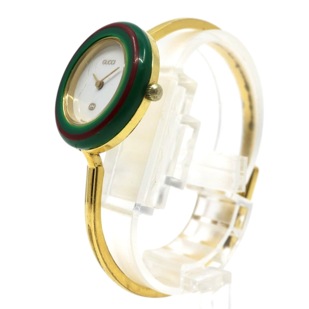 【美品/電池交換済】グッチ GUCCI チェンジベゼル 11/12 腕時計 レディース クオーツ バングルウォッチ ゴールド ヴィンテージ アンティーク シェリーラインベゼル クラシック エレガント アイコン 人気モデル クリーニング済み G3
